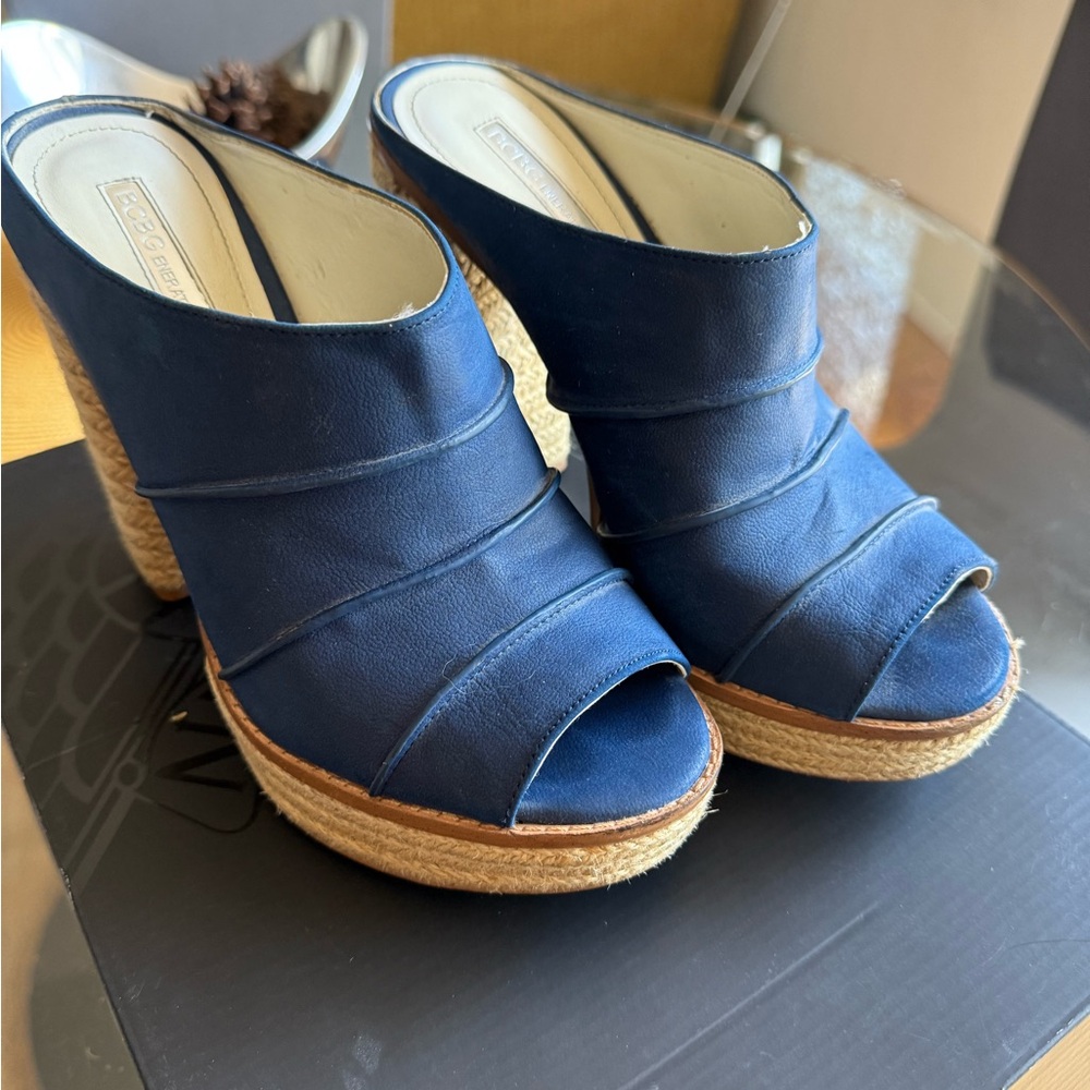 BCBGeneration Navy Blue Peep-Toe Wedge Heels